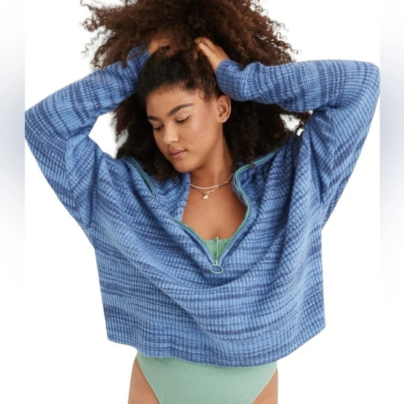 Aerie Blue Quarter Zip Sweater - Picture 1 of 6